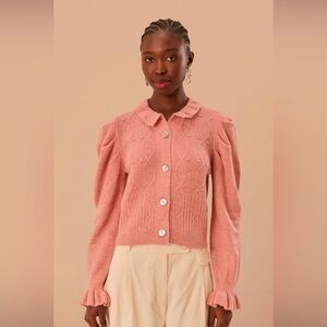 Farm Rio Light Pink Ruffle Knit Cardigan